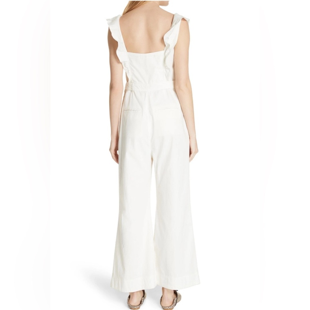 Free People Sun Valley Wide-Leg Jumpsuit w/Ruffles in Ivory White Size 12 - Picture 4 of 16